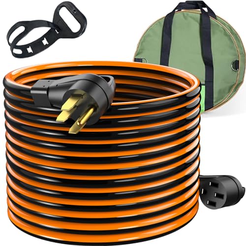 RVPLAN 50 Amp 50 Feet RV/EV Extension Cord, Heavy Duty STW Cord with Cord Organizer and Storage Bag,NEMA 14-50P/R Standard Plug Suit for EV Charging and RV Trailer Campers, ETL Listed(Black&Orange)