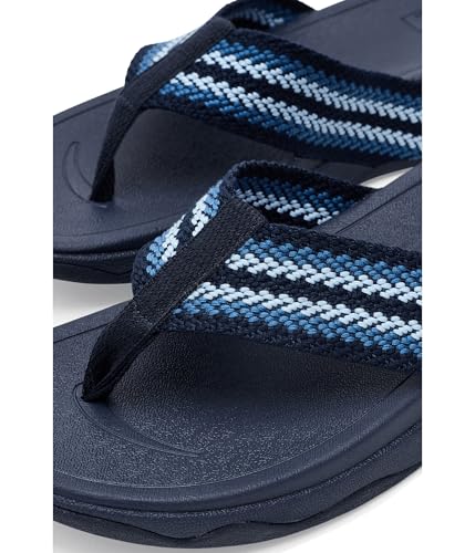 Image of FitFlop, Womens, Surfa Stripe-Webbing Toe-Post Sandals, Cosmic Blue Mix, 8.5, Medium