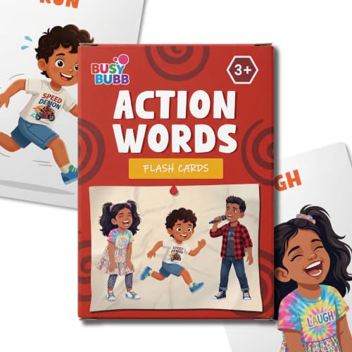 Image of Action Words Flash Cards for Kids | 3+ Years | 27 Double-Sided Cards with 54 Action Words | Verb Flash Cards for Preschool Learning & Vocabulary Building | BIS Approved