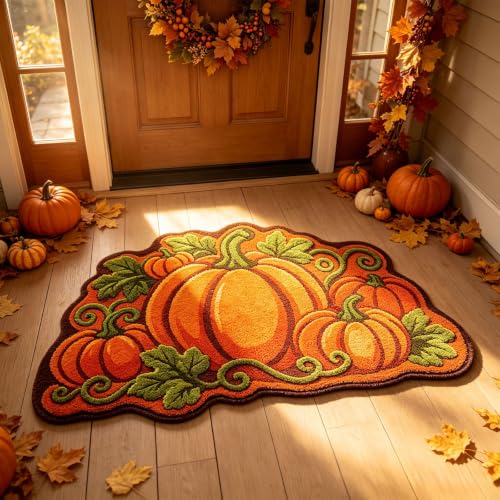 Lovskoo Fall Pumpkin Bath Rug Orange Autumn Bath Mat Soft and Absorbent - image 1
