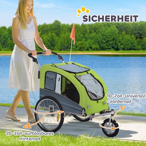 PawHut Hundeanhänger Jogger Fahrradanhänger Hunde Fahrradanhänger Grün