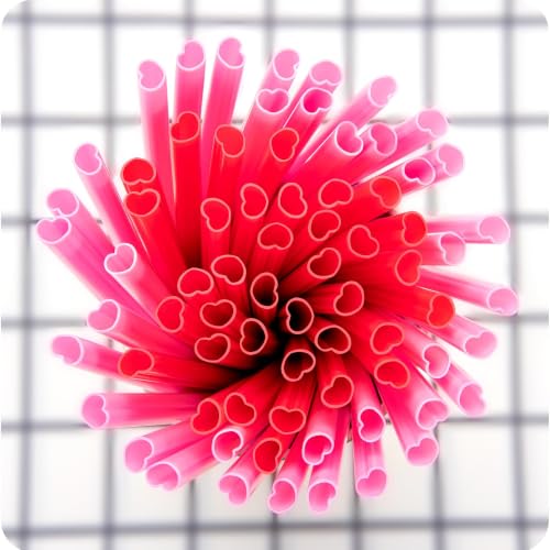 Image of 100pcs Heart-Shaped Ruby Red, Rose Pink Straws, Individually Wrapped (10mm)