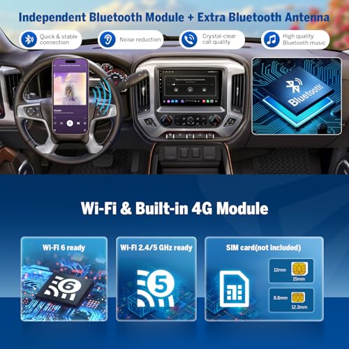 Image of Eonon GMSX6S2 Car Stereo for Chevy Chevrolet Silverado /GMC Sierra 2014-2018, 2015 Silverado Radio CarPlay & Android Auto Head Unit, 10.1 inch QLED Car Radio with Bluetooth, SWC, 6+64GB -(QCM6225-AD)
