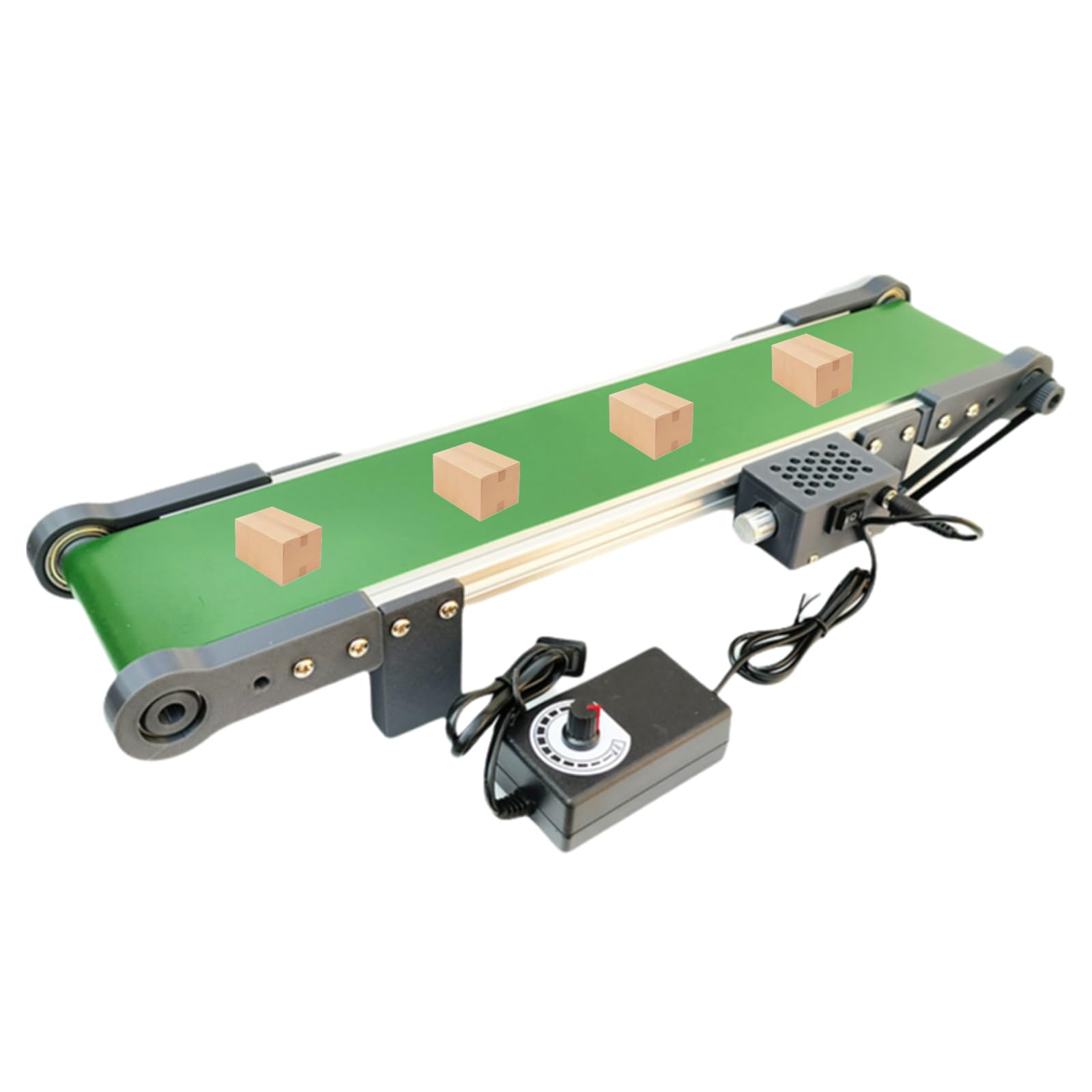 Verstellbares elektrisches Mini-Förderband, 167 U/min, Geschwindigkeitskontrolle, Vorwärts-/Rückwärts-Funktion, ideal für Reibungsexperimente, kompaktes Design, 10 x 50 cm, maximale Geschwindigkeit