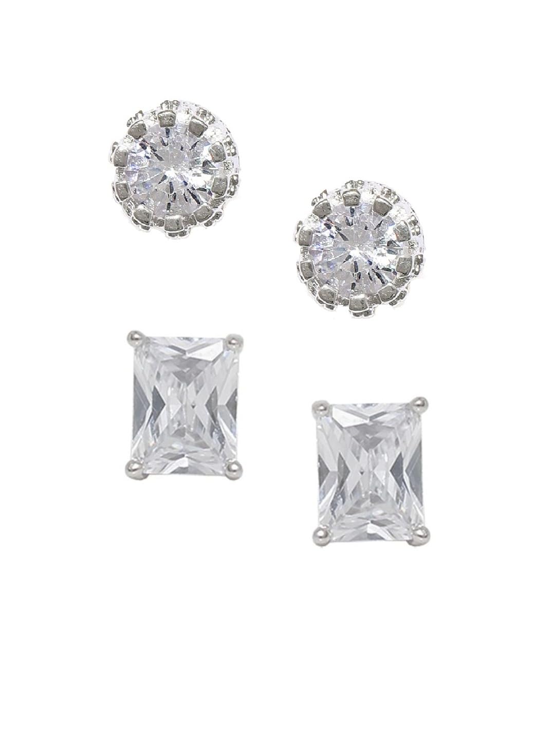 Jewellery Combo of 2 Silver Stud Earrings - Small Round & Rectangle Cubic Zirconia For Men & Boys (ESN32-PTE495_Z)- For Men & Boys Stylish Latest-image-47