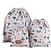 MSYOU 3 pezzi di cotone lino borsa piccola borsa con coulisse ragazza femminile carino straccio borsa scuola casa viaggio regalo, Aircraft, 14X16cm, 19X24cm, 25X32cm
