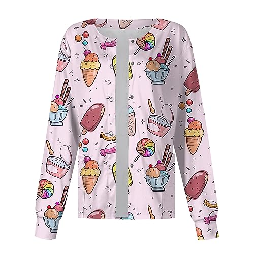 Printed Scrub Jackets for Woman Print Long Sleeve Plus Size Womens Scrubs for Women Nursing Jacket with Pockets