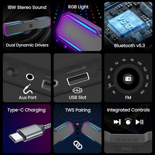 Image of Krisons SB005 20W Multi-Media Bluetooth Sound Ba,2400 MAH Battery, Digital Display,RGB Lights, USB, SD Card, FM Radio,Auto TWS Function