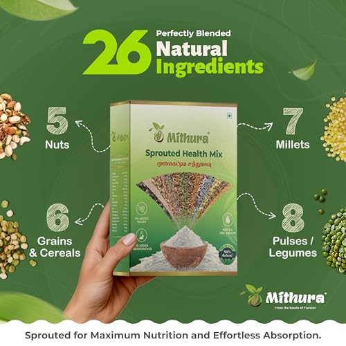 Image of Mithura Sprouted Health Mix 1kg (2 of 500gm) | High in Protein | 26 Natural Ingredients | No Preservatives | Zero Sugar | Boosts Immunity & Bone Strength | Sprouted Millets And Multigrain | Sathumaavu Nutrition Drink