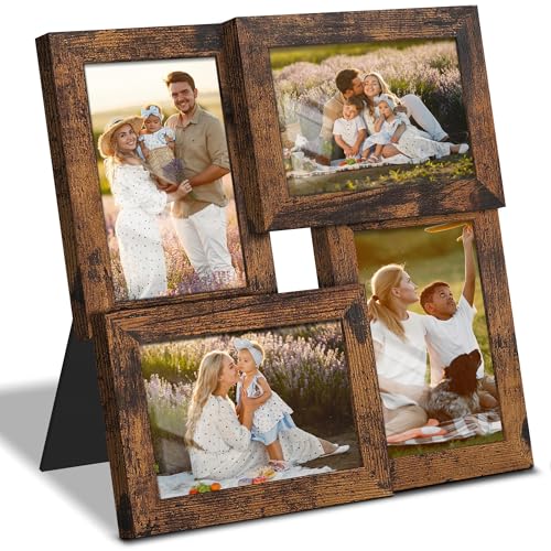 Image of DUENPY 4x6 Collage Frame Tempered Glass For 4 4x6 Photos Brown