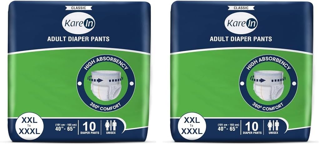 KareIn Classic Adult Diaper Pants, XXL-XXXL, 101-165 Cm (40"- 65"), 10 Count, Unisex, Leakproof, Elastic Waist, Wetness Indicator (Pack of 2)-image-23