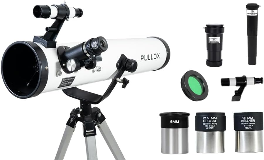 76700 Reflector Telescope, 76mm Aperture 700mm Focal Length with Tripod 3X Barlow Lens Moon Filter & Multiple Eyepieces, Natural, Standard