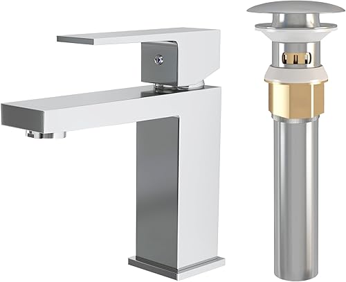 Ayna Decors AFPU30101CR - Grifo cromado para lavabo de baño de un solo agujero grifo de tocador de latón con tapón de drenaje desplegable y líneas