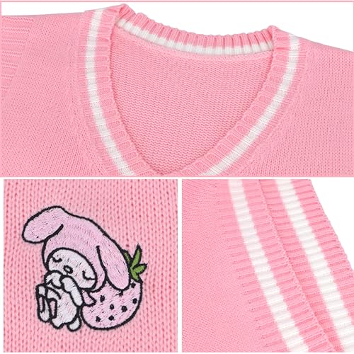 Kawaii Cartoon Sweater Vest Women's V Neck Knit Sweaters Girls School Uniform Anime Sleeveless Pullover Tank Tops4