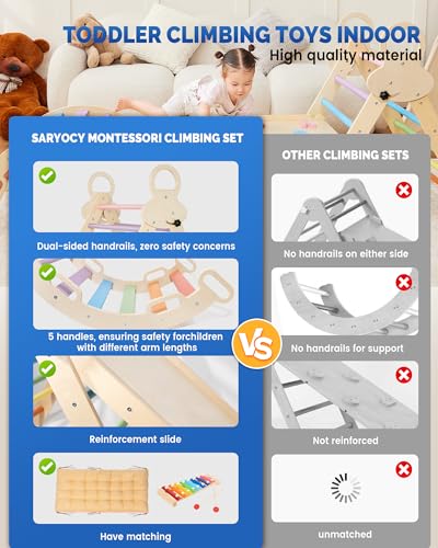 Pikler Triangle Set for Kids, 8 in 1 Colorful Montessori Large Climbing Toys for Toddlers 1-6 Inside with Ramp, Arch and Foldable Triangle, Wooden Child Indoor Playground - Image 6