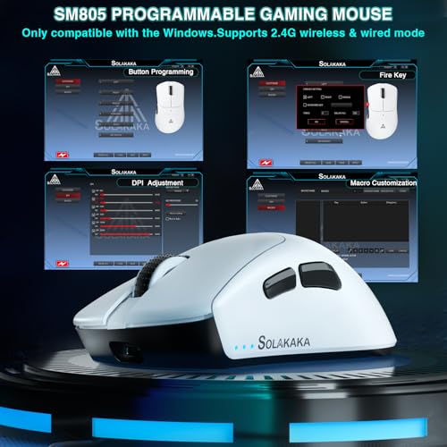 Image of SOLAKAKA SM805 Lightweight Wireless Gaming Mouse,24000 DPI,Tri-Modes Connection,BT5.0 /Type-C Wired /2.4G Wireless Mouse Gaming with 2 Side Buttons, Engineering Grip Custom Mouse for Gamer,White