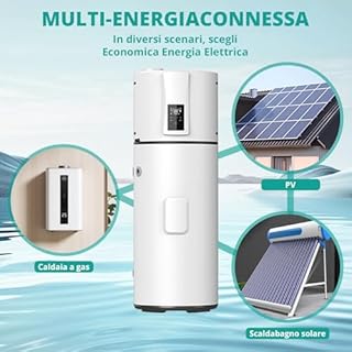 Pompe di calore verticali 200 L, R290 Pompa di calore aria-acqua per ville, alberghi, case vacanze, commerciali ed esterni, silenziosa 50 dB, riscaldamento rapido a 75 °C, WiFi