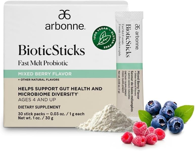 Arbonne BioticSticks - Probiótico de derretimiento rápido para la salud intestinal, probióticos para mujeres, hombres y niños, suplemento de salud