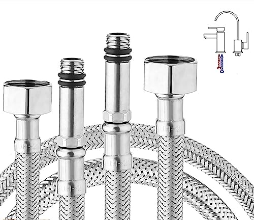 Paquete de 2 tubos flexibles de acero inoxidable trenzado para manguera de cocina/lavabo, monobloc, conectores G3/8 x M10, 600 mm de largo