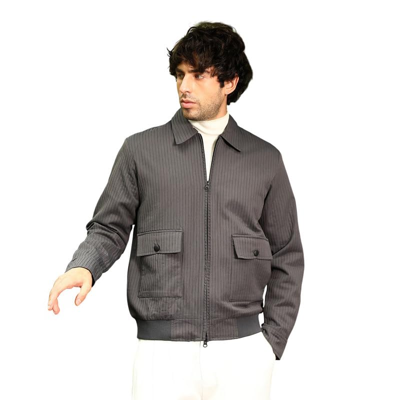 cahoot Men Jacket | Point Collar, Long Button Cuff Sleeves | Zipper, Ribbed-Straight Hem | Solid Textured | Woven Fabric For Casual | Moon Grey-picture-12