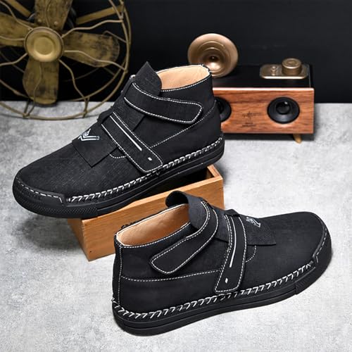 Men's Causal Fashion Chukka Boots Handmade Anti-Slip Mid Top Comfortable Round Toe Adjustable Hook Loop Hiking Ankle Booties4