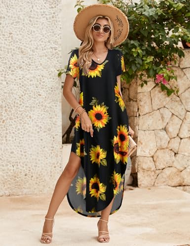 Image of JollieLovin Womens Plus Size Casual Summer Maxi Long Dress Short Sleeve T-Shirt Loose Sun Dress(L-5X)