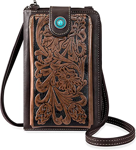 Image of Montana West Western Crossbody Phone Wallet for Women RFID Blocking Wallet Purse with Cash Slots & Zipper Pocket