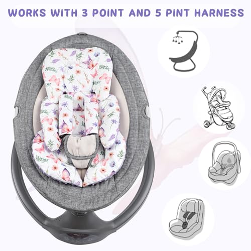Image of Pea Pod Infant Car Seat Insert with Strap Covers, All in One Reversible Baby Car Seat Head Support for Newborn, 3D Soft Minky Carseat Cushion for Preemie to Infant, Stroller, Swing, Bouncer, Butterfly