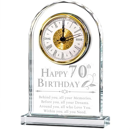Emoragifou 70th Birthday Gifts for Women Men, Glass Quartz Clock Birthday Gifts for a 70 Year Old, Happy 70th Birthday Decorations Gifts for Him Her Grandma Grandpa Mom Dad Friends