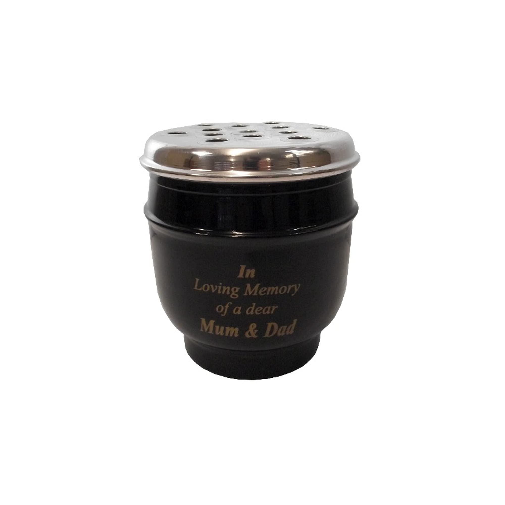 Fsuk Silver Metal Grave Vase With Lid In Loving Memory Of A Dear Mum & Dad