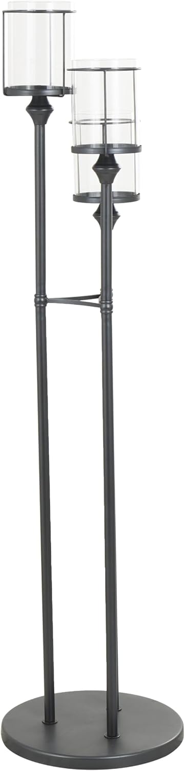 Deco 79 Metal Room Hurricane Lamp Tall Floor Hurricane Candle Holder with 3 Posts and Round Base, Table Centerpiece Lamp 14" x 14" x 55", Black