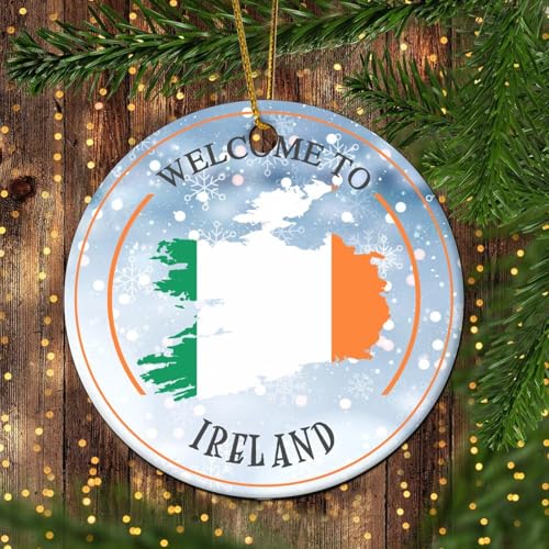 LMMIXEE Bandera nacional de Irlanda y mapa decoraciones de Navidad para árbol Welocme Irlanda Patriótico Country City Souvenir Novedad Adornos de Navidad Regalos para amantes de los viajes 3 pulgadas