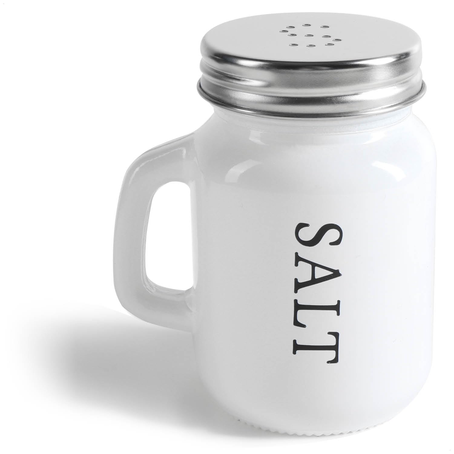 com-four® 48-teiliges Salz- und Pfefferstreuer-Set - Gewürzstreuer mit Schraubdeckel und Henkel - Gewürzglas in Bierkrug-Form mit Aufschrift - moderne Schüttler (48-teilig - Glas schwarz/weiß)