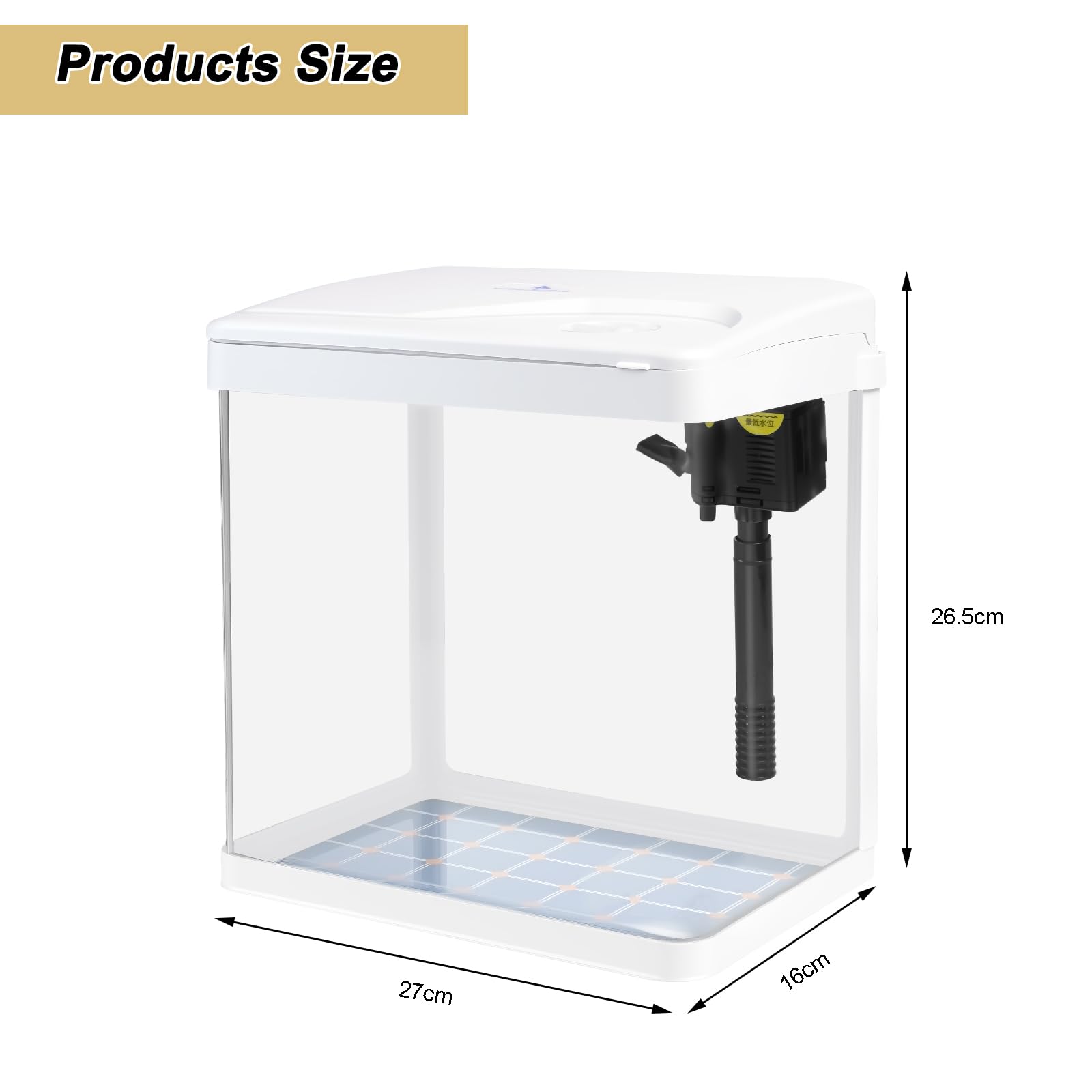 Petit aquarium en verre de 8 l avec filtre et lumière, kit tout-en-un avec pompe pour poissons rouges, betta, crevettes, blanc
