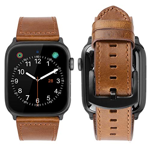iBazal Compatible iWatch Series 6 SE 5 4 Correa 44mm Cuero, Compatible iWatch Correa 42mm Piel Genuino Compatible iWatch Series 3 2 1 42mm 44mm Hombres Mujer Reloj - Amable Marrón 42mm