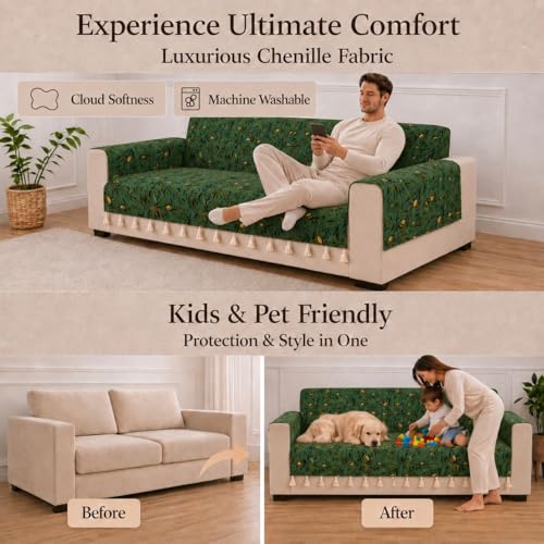 Image of STITCHNEST 'Eden Weaves Collection Series' 3 Seater Sofa Cover | Full Coverage with Armrest Pockets | Elegant Woven Fabric, Decorative Tassels, Washable & Durable for Modern Living