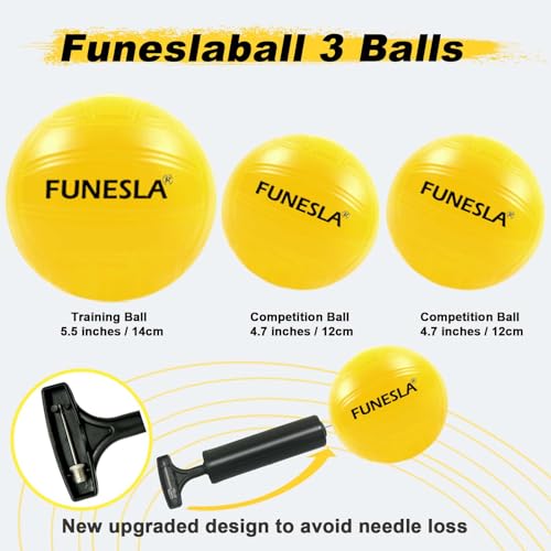 Funeslaball Outdoor Spieleset, Roundnet Spieleset, Outdoor Team Ballspiel bestehend aus Spielnetz, 3 Bällen, Kordelzug, Ballpumpe und Handbuch