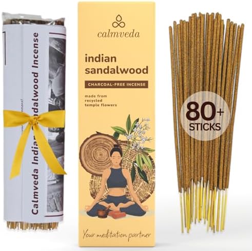 Indian Sandalwood Incense Sticks - 80 Sticks, Charcoal Free, Upcy...