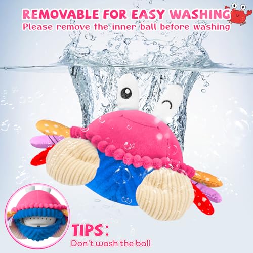 Image of Pink Crawling Crab Baby Toy, Interactive Musical Plush Toy for 6-36 Months | 40 Songs & Voice Recorder, Encourages Crawling & Movement, Soft cuddly design, USB Rechargeable, Sensory Infants Gift