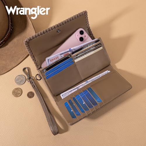 Image of Montana West X Wrangler Western Wallets for Women Trifold Wristlet Wallets Large Capacity Women Clutch Wallet with Coin Purse