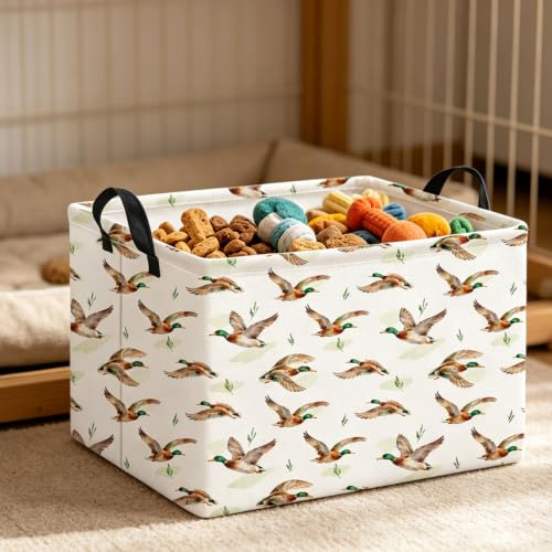 Image of Rectangle Storage Basket with Handles,Collapsible Storage Bin,Books Box,Gift Basket(Flying Mallard)