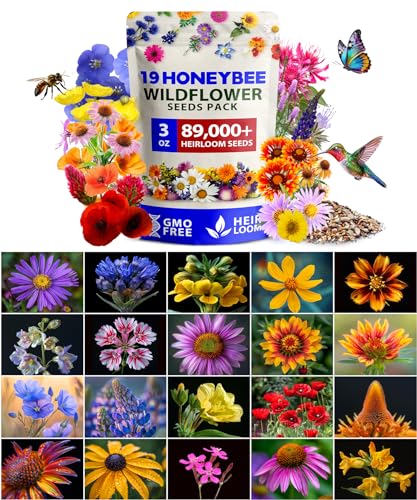 Image of HOME GROWN Wildflower Seed Mix - 89,000+ Pure USA Flowers | No Filler Bulk Supply for Outdoor Planting | 19 Perennial & Annual Varieties | Butterfly Garden | 3 oz