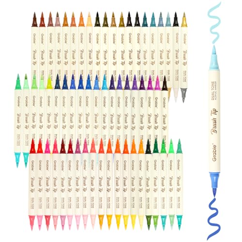 Image of Grabie 120 Colors Acrylic Paint Markers, 60 Pack Dual Tip Soft Brush Acrylic Markers, Water-Based Paint Pens for Paper, Rock Painting, Wood, Canvas, Glass, Fabric, DIY Craft Art Supplies for All Ages