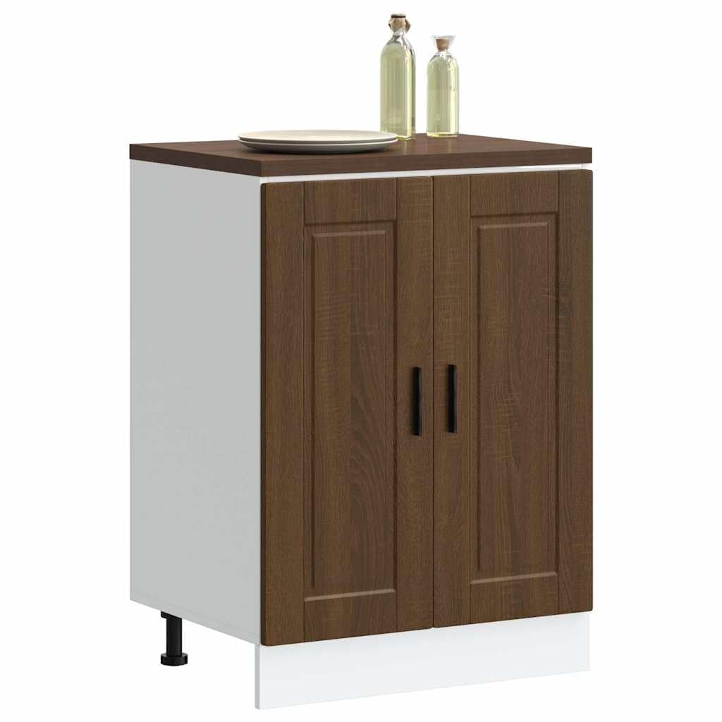Porto, mobiletto da cucina marrone effetto rovere, 60 x 46 x 81,5 cm, con piedini regolabili, mobile da cucina, per ordine e uso durevole