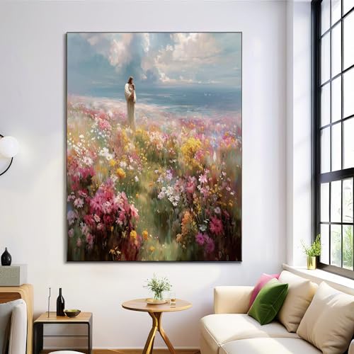 Póster decorativo para hogar de 50x70cm con pintura de lienzo multicolor sobre mar de flores