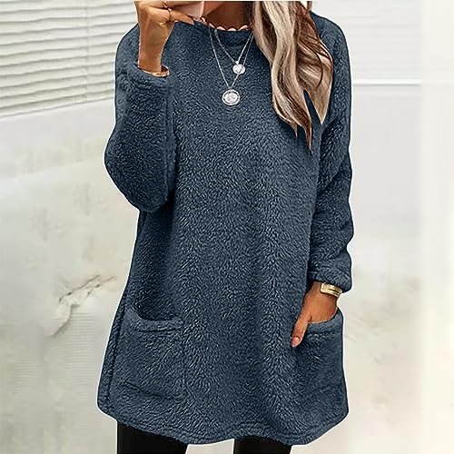 Generisch Fleece Pullover Für Damen Pullover Winter Sweatshirt Herbst Pulli Elegant Teddy Fleecepullover Oberteile Warme Kuschel Winterpullover Oversized Warme Winter Damen