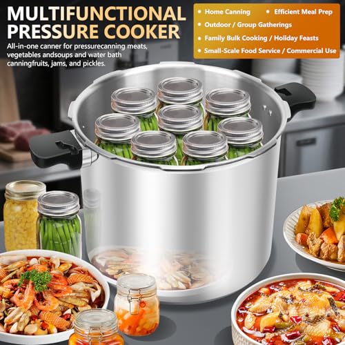 Image of 23-25qt+ Aluminum Pressure Cooker, Extra Large Capacity for Commercial & Home Use,Pressure Canners for Canning，Multi-Stove Compatible Bulk Food Preparation,Presto 23 quart pressure canner