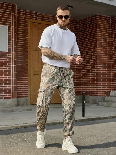 Image of JEMLDL Mens Cargo Joggers Pants Elastic Waist Drawstring with Flap Pockets Techwear Pants for Men
