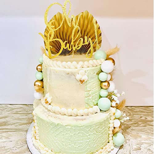 Flower Cake Topper Gold Palm Leaves Balls Cake Decoration For Baby Shower Birthday Party (Babysbreath Flower) #TOP2