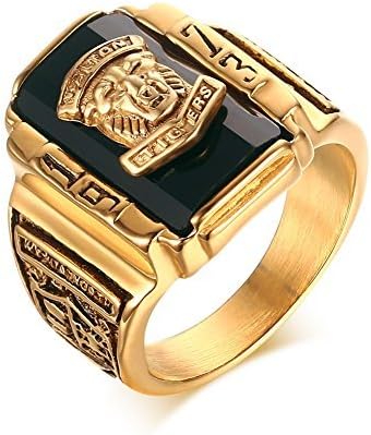 VNOX Anillo de acero inoxidable chapado en oro de 18 quilates con diamantes de imitación rojos de 1973 Walton Tigers para hombres talla 7-11